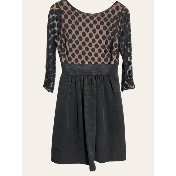 Eliza J Black & Nude Polka Dot Long Sleeve A-Line Cocktail Dress Size 6 - Picture 1 of 7